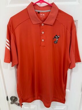 adidas Men’s Orange Short-Sleeve Polo with Embroidered Mascot